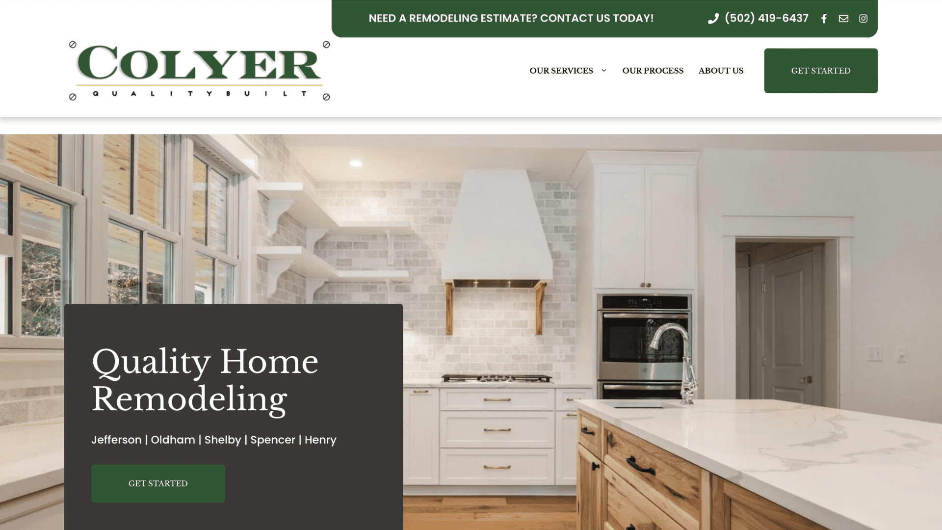 Colyer Quality Built Homes Picture of the home page of the Colyer Construction website. Website - WordPress website design Louisville